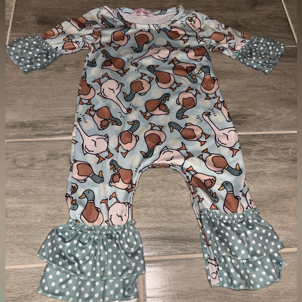 Duck Print Kids Bodysuit - Blue and Brown